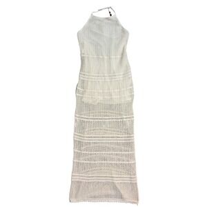 Abercrombie Fitch White  Crochet Halter Maxi Dress Beaded Size Medium Petite